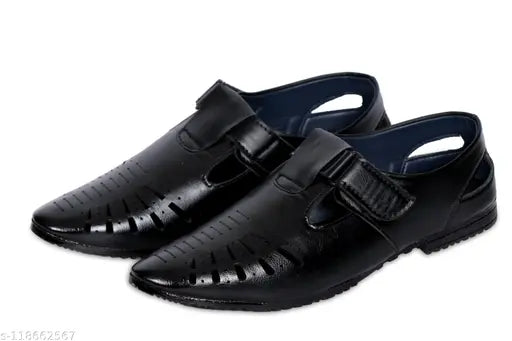 Men's black strappy casual sandals with floaters