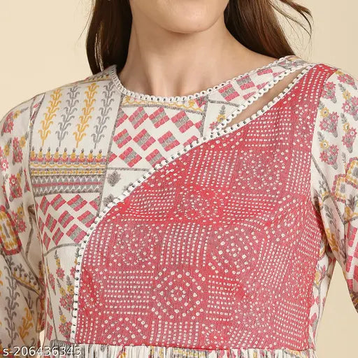 Red and white floral patterned western style short dress