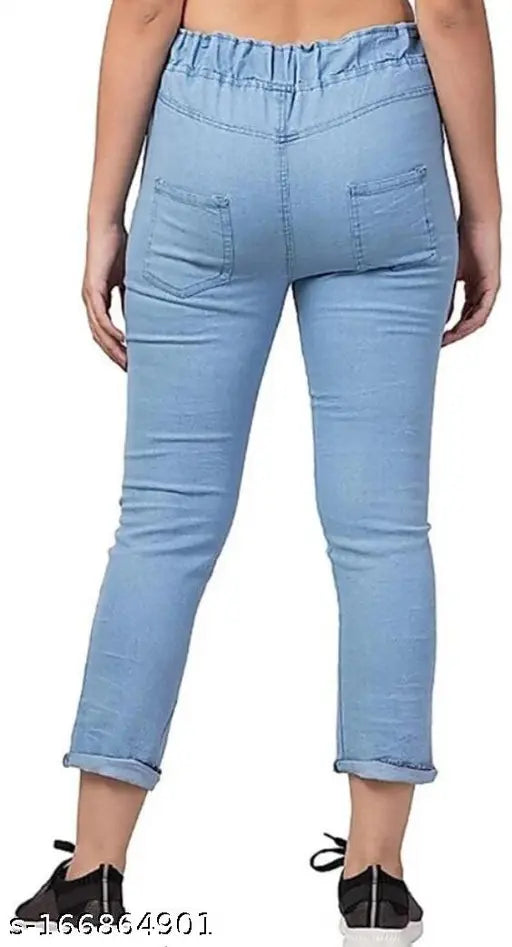 Light star & dark tringa patti women's denim joggers, size 28 (waist 14in, length 28in), Indian-made