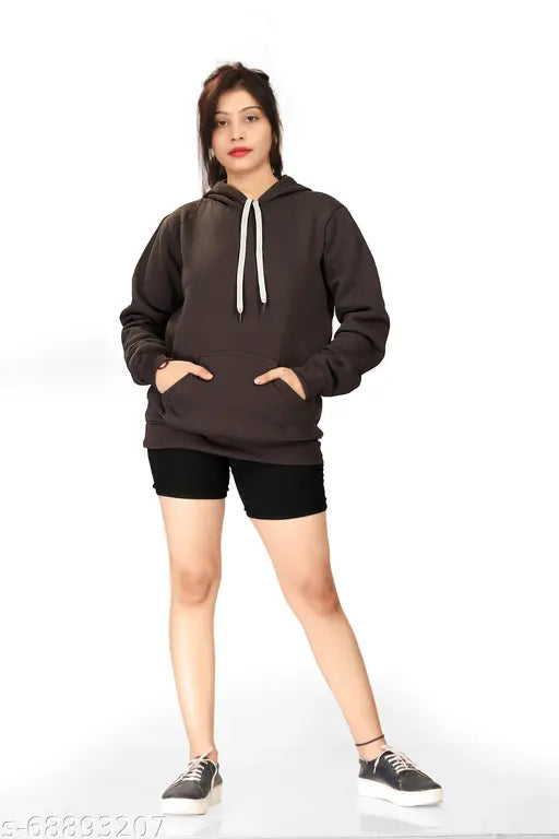 Fleece hoodie for women in solid color, kangaroo pocket and cap, ideal for girls and women, cotton fleece material, hooded neck and full sleeves