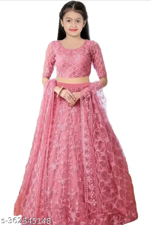 Embroidered net semi-stitched lehenga choli for girls party wear, Indian design on display