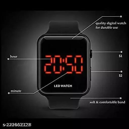 Stylist digital watch with white face and black band, reading "20:35", indicating it's 8:35 PM, designed for adults and kids