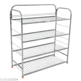 Stainless steel 4-tier wall mount multipurpose rack, suitable for kitchens, utility rooms, and book storage
