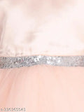 Peach layered hi-low net dress for kids, embellished sleeveless party wear, size 1-2 years (India origin)