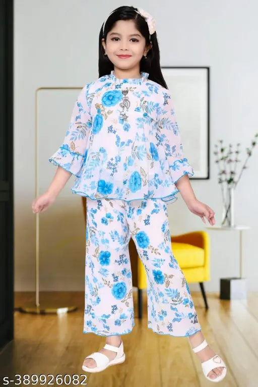 Chiffon print kids' kurta & palazzo set, Indian ethnic top & plazzo for your little princess