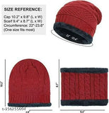 Red knit winter cap with fur lining, one size fits all, for men and women