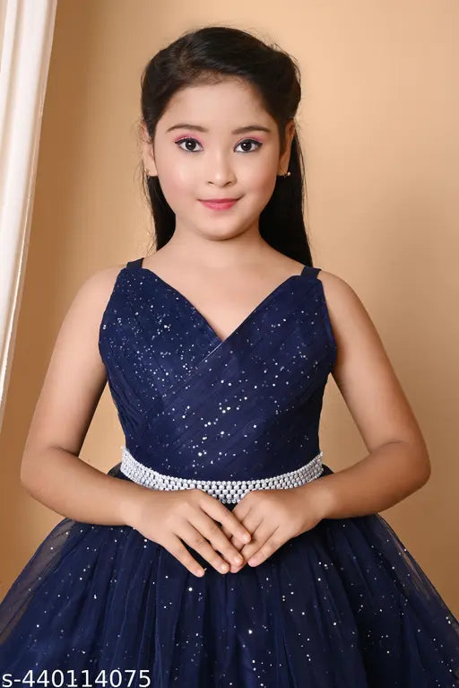 Blue glittery dress with lace trim, child size