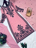 Pink and black heavy embroidered party wear kameez with dupatta