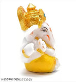 Yellow resin Ganesh idol for car dashboard (20cm x 10cm x 65cm), perfect for home, office, or temple decoration