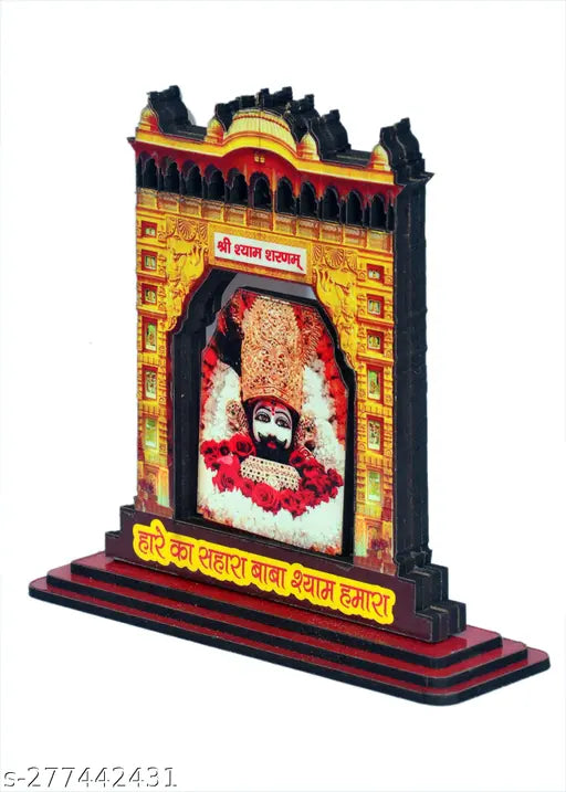 Divine Collections Enterprises Khatushyam ji Car Dashboard Idol (Wood, Yellow) - Religious showpiece for vehicles & homes decoration