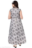 Stylish embellished floral printed grey & solid green western gown combo pack (2pcs) - kids wear, trending girls' dresses in black berry & creta silk. Perfect for everyday-party/wedding wear
