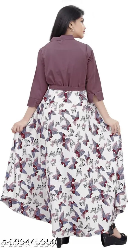 Silk printed net frocks and dresses for girls, three-quarter sleeves, India. Rose flower print design, suitable for special occasions, size range 5-15 years