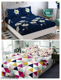 Pure cotton double bedsheet set & matching pillow covers, geometric print, superfine quality, 4 pillow covers, ideal for summer, adult use, made in India
