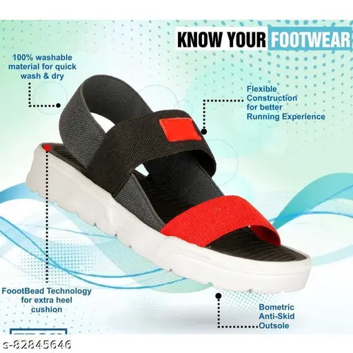 Red and black sport sandal with cushioned insole for daily wear