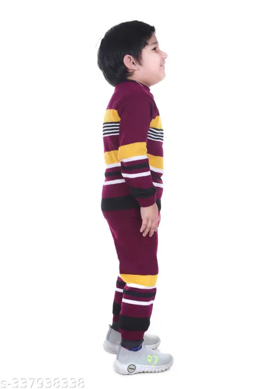 Purple striped wool sweater for kids, comfortable clothing for daily wear, cozy and stylish with ribbed cuffs and embroidered details