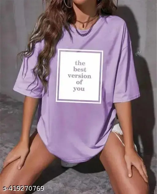 Trendy Designer Women's Printed Oversized Baggy Loose Casual Wear Round Neck Off Shoulder Tee T-Shirt