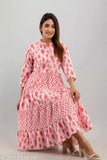 Cotton print anarkali gown dress, three-quarter sleeves, vibrant Indian ethnic wear