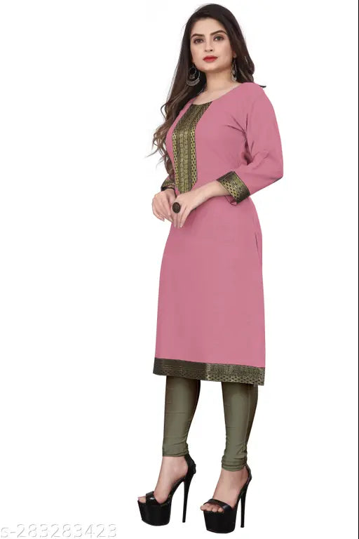 Cotton stylelist kurti with work, solid color, three-quarter sleeves, Indian origin, XS to 5XL sizes available