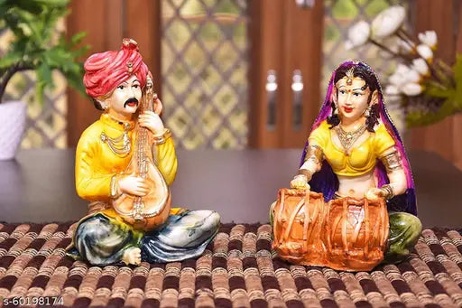 Rajasthani resin couple figurine, decorative statue for living room or bedroom office decor (12cm x 15cm x 11cm)
