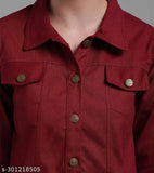 Denim regular fancy jacket for women, solid pattern, long sleeves, India origin