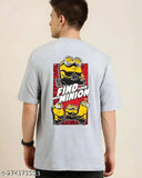 Grey cotton blend three-quarter sleeve Minion printed T-shirt, fashionable men's wear, India origin