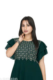 Green Georgette Embellished Gown, Bosaru women's charming geometric design, short sleeves
