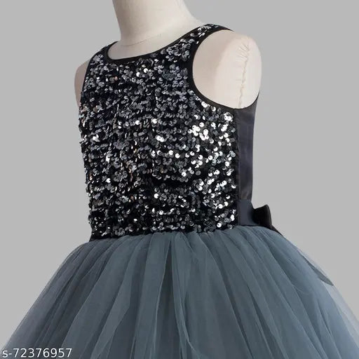 Grey sequin embellished net dress for girls party wear, 1-2 years size