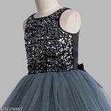Grey sequin embellished net dress for girls party wear, 1-2 years size