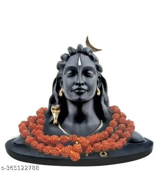 Black resin Adi Shankara Adiyogi Shiva Statue with Rudraksha Mala, ideal for home and office decor
