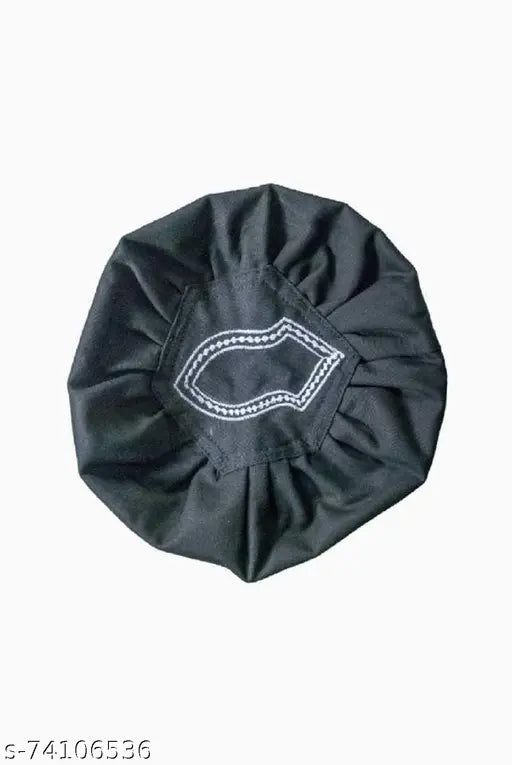 Black cotton skull cap, solid pattern prayer cap from India