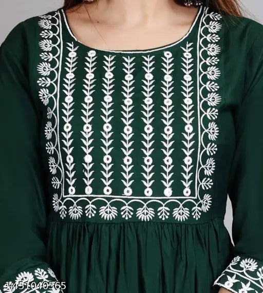 Rayon embroidered Anarkali kurta by ALI AMAN, single-colored, three-quarter sleeves. Indian traditional wear for functions, festivals, parties, or weddings