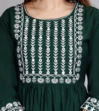 Rayon embroidered Anarkali kurta by ALI AMAN, single-colored, three-quarter sleeves. Indian traditional wear for functions, festivals, parties, or weddings