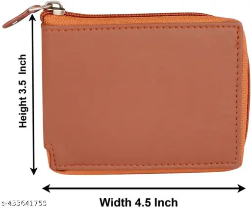 Tan artificial leather men's wallet, 4 compartment slim bifold design, durable and stylish, for casual or business use, made in India