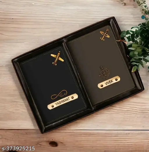 Customized PU unisex passport cover set with name charm design, choose your desired color for personalization