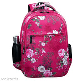 Pink waterproof polyester bag, perfect for women's school & college use. Stylish and functional, features a laptop sleeve and multiple pockets
