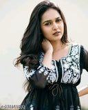 Black embroidered short kurta with long sleeves