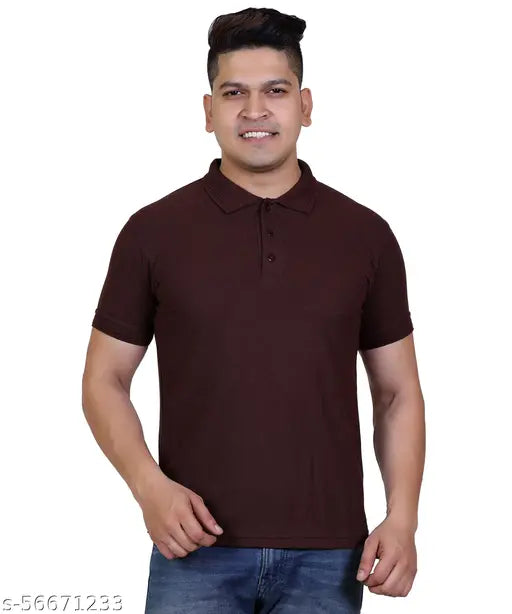 Superior cotton blend polo t-shirts for men, solid color in three-quarter sleeves on hangers, L size with chest size 42in and length size 28in, made in India