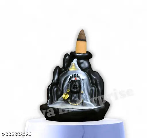 Black Polyresin Adi Shankara Shiva Adiyogi Smoke Fountain Incense Burner with Backflow Incense Cones, home decorative showpiece (10cm)