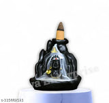 Black Polyresin Adi Shankara Shiva Adiyogi Smoke Fountain Incense Burner with Backflow Incense Cones, home decorative showpiece (10cm)