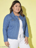 Denim blazer for women, solid pattern, XS to 6XL sizes available
