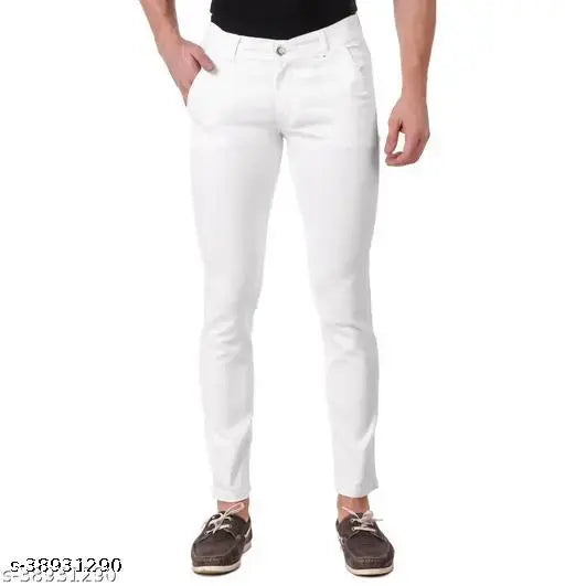 White denim men's jeans by JAC FASHION, regular fit with cross pockets and solid print. Perfect for a casual look
