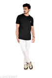 Mens cotton round neck T-shirt, black - solid polo shirt for casual outings, offers sun protection and air permeability, features hidden side pocket and comfortable fit
