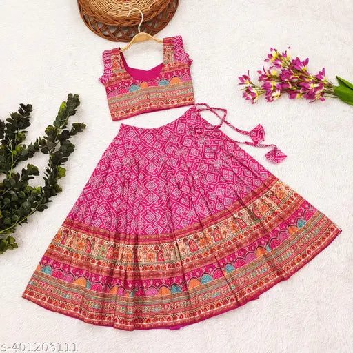 Panthi Fab Kids Girls Rayon Blend Lehenga Choli Set with Dupatta - Traditional Indian ethnic party wear for 2-8 years