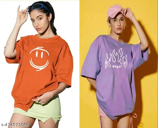 WOMEN OVERSIZED TSHIRTS RUST-FACE-SMILEY--PURPLE-ANGEL