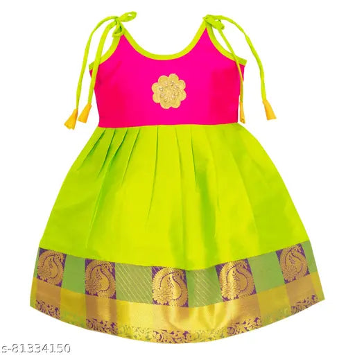 Attractive girls ethnic gowns poly silk, sleeveless, embellished net, Indian handcrafted for babies