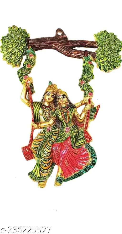Metal Radha Krishna Jhula Meena idol set, 25cm x 32cm x 1cm, for home, temple, office & gifting. Handcrafted in India