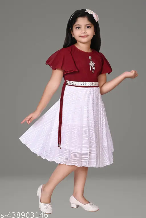 Red cotton ruffle skirt with white trim