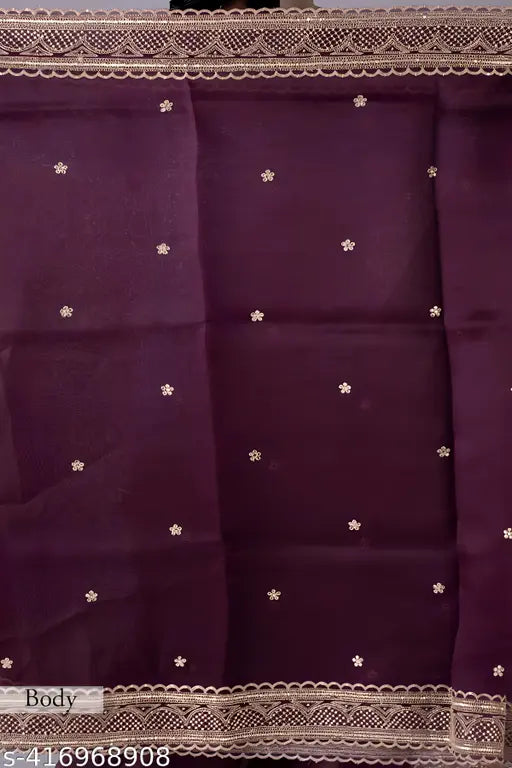 Wine-colored Vichitra Silk saree with embroidery sequence work, perfect for party wear