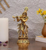 Lord Krishna, flute playing metal idols, figurine decoration