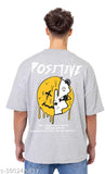 Grey cotton oversized men's half sleeve printed T-shirt, half sleeves on display. Size: XL (Chest 42in, Length 29in)